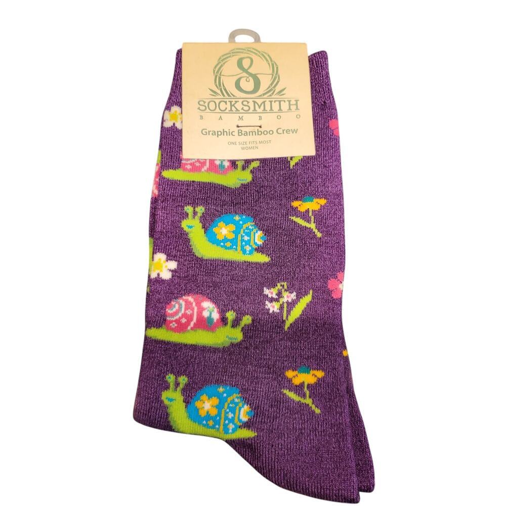 Socksmith Womens Bamboo Blend Novelty Sock Scenic Snails Flowers Purple Pink NEW